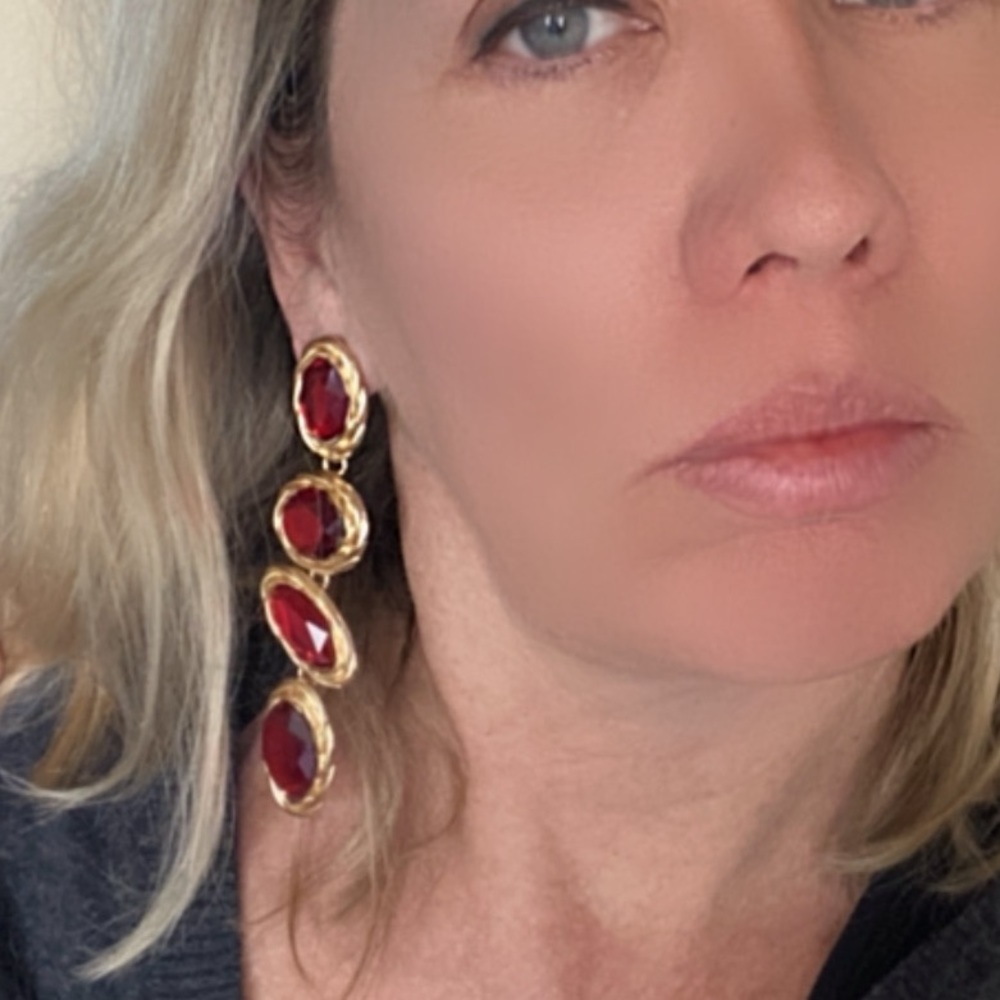 Bold and beautiful statement earrings. Brand new. Red and gold.